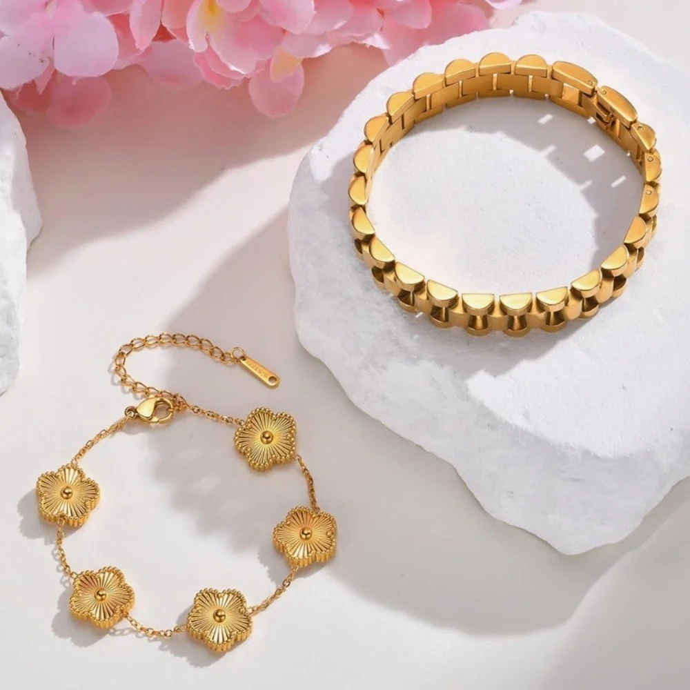 Gold Plated 2PCS 18K Screw Cross Design Bracelet Tarnish Resistant fashion